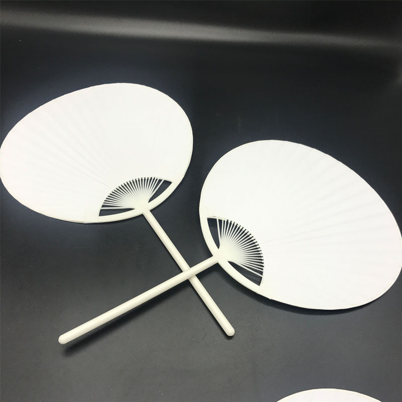 新款纯白双面空白纸扇 diy手工绘画扇子团扇宫扇 塑料柄纸质团扇-阿里巴巴