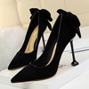 Korean sexy thin high heeled shoes women’s shoes thin heeled high heeled suede shallow mouth pointed bow single shoes