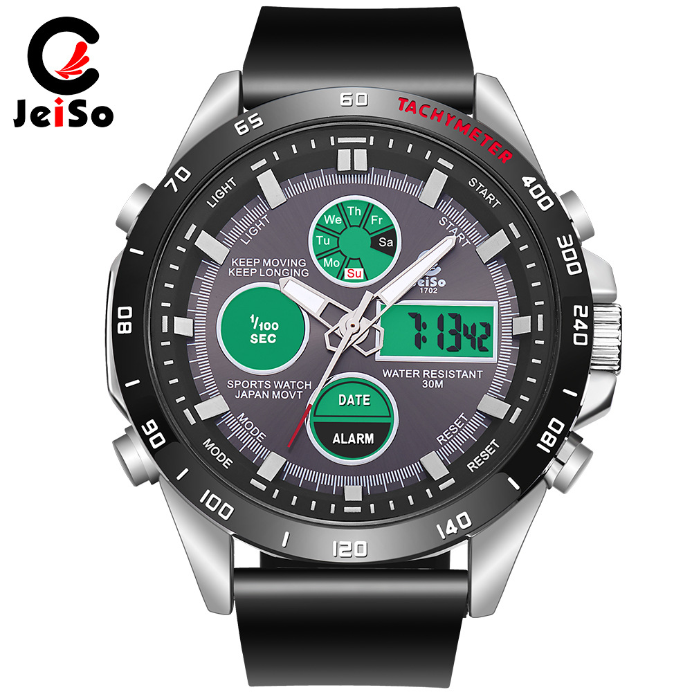 石英手表批发外贸爆款休闲防水双显多功能运动手表PU表带