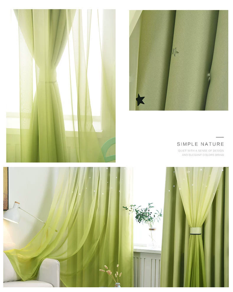 Pastoral Curtains for Living Dining Room Lace Fabric Hollow Star Kids Curtain for Bedroom Tulle Curtain Gradual Change Fantastic