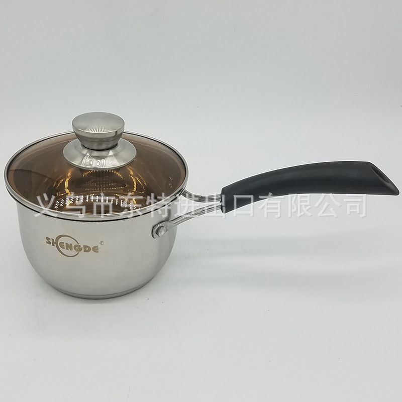Factory direct sales of stainless steel milk POTS, Korean-style single-handle instant noodle POTS, coffee-colored LIDS, slim POTS, household milk POTS detail image 4