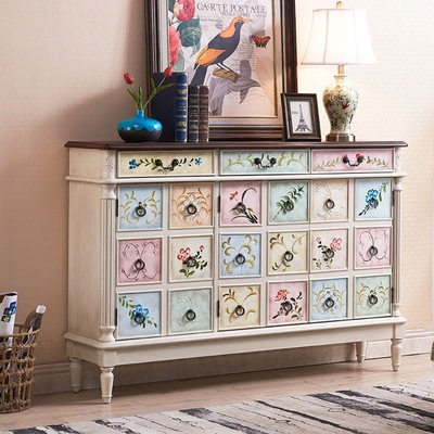 吉友家鞋柜家用置物柜鞋柜复古欧式鞋柜彩绘玄关柜工厂直销|ms