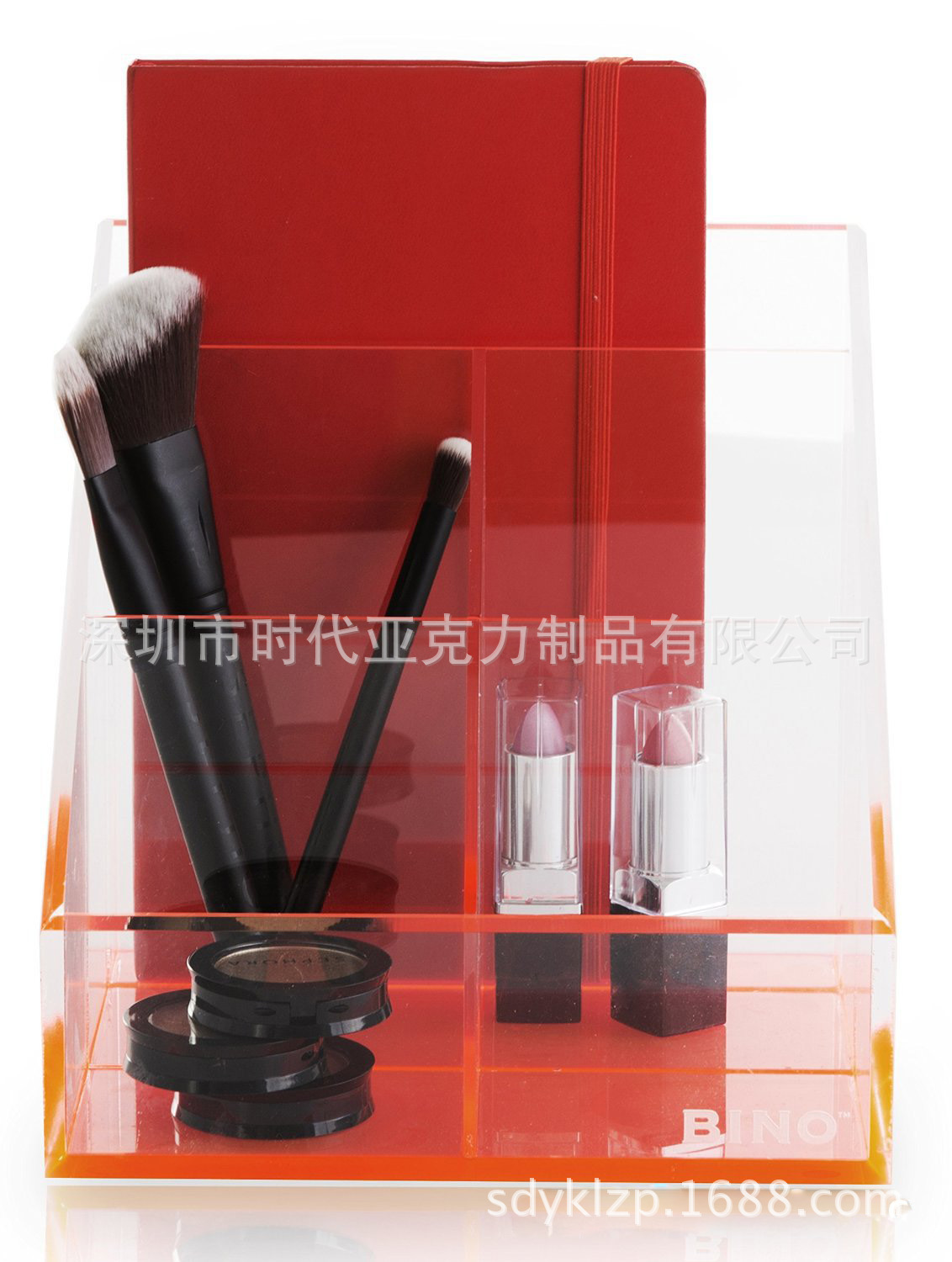 亚克力收纳盒陈列架设计  美容工具彩妆透明收纳架展架制作工厂