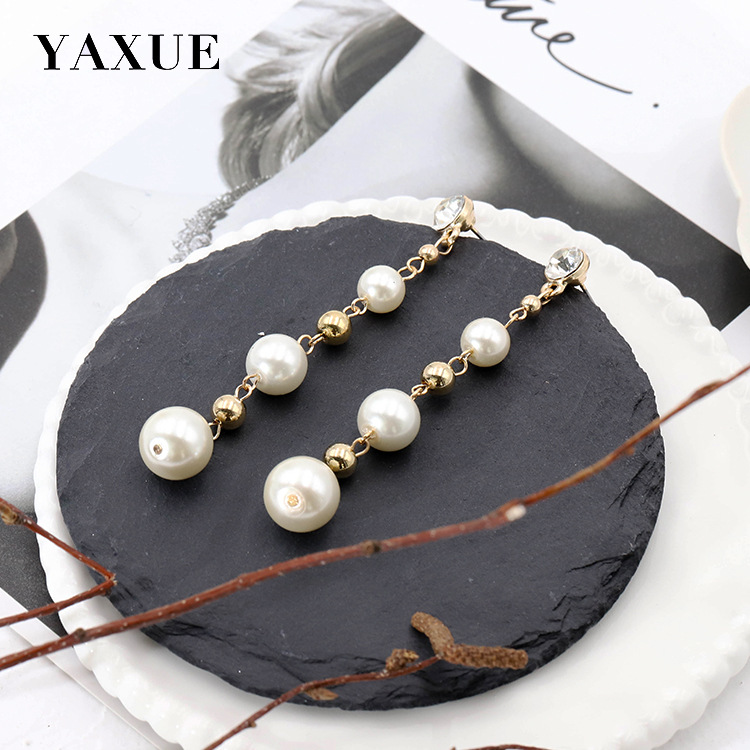 日韩时尚玻璃仿珍珠简约气质百搭手工珠子耳环耳饰品女新款批发