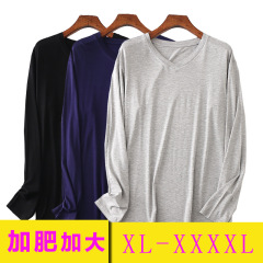 Men's V-neck thin spring/autumn single piece plus size basic t-shirt for middle-aged and elderly people, modal fabric