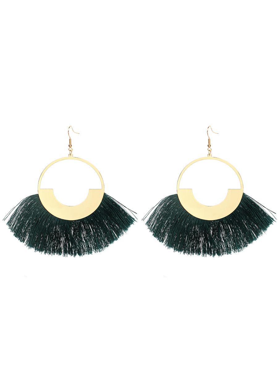 23g Weight No Inlaid Inlay Material Earrings Classification Travel, Birthday Occasion Sector Pattern Women'S Gender Ethnic Style Style Grey, Rose Red, Beige, Pink, Red, Green, Blue, Black Color Bohemian Red Retro Ethnic Style Triangle Cotton Thread Tassel Earrings 3