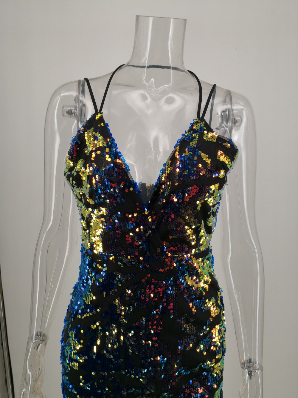 V-neck Sequin Magic in a Backless Dress