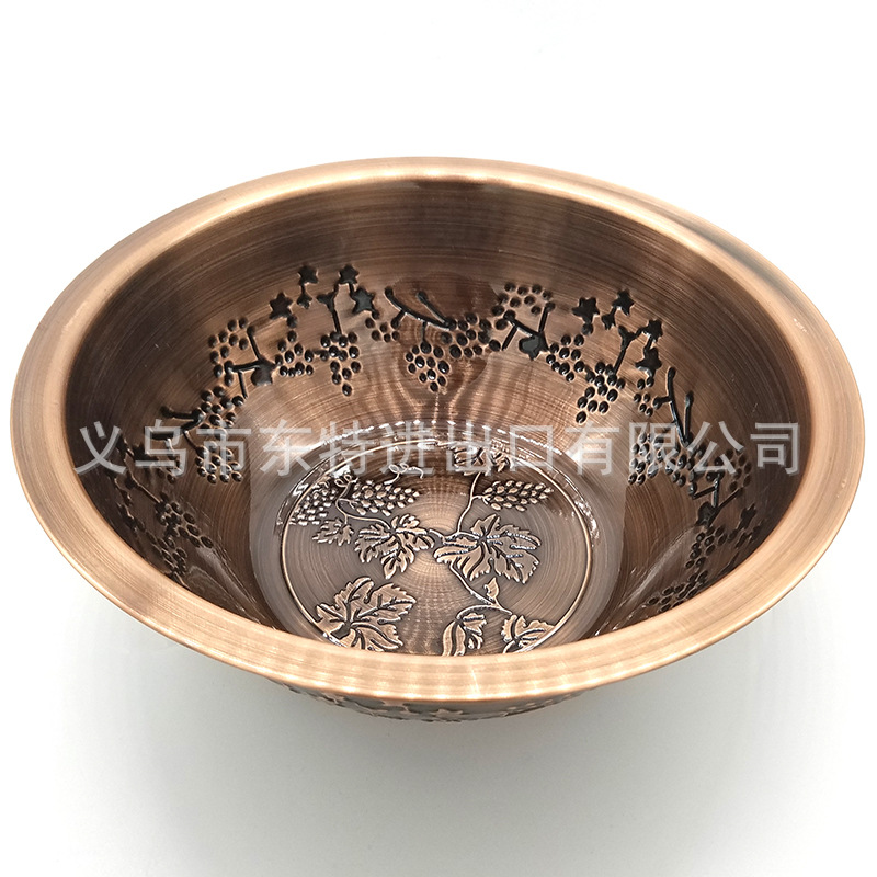 厂家直销不锈钢压花盆葡萄盖盆古铜色创意盖盆出口多用盆详情图5
