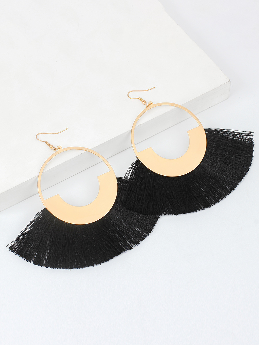 23g Weight No Inlaid Inlay Material Earrings Classification Travel, Birthday Occasion Sector Pattern Women'S Gender Ethnic Style Style Grey, Rose Red, Beige, Pink, Red, Green, Blue, Black Color Bohemian Red Retro Ethnic Style Triangle Cotton Thread Tassel Earrings 11
