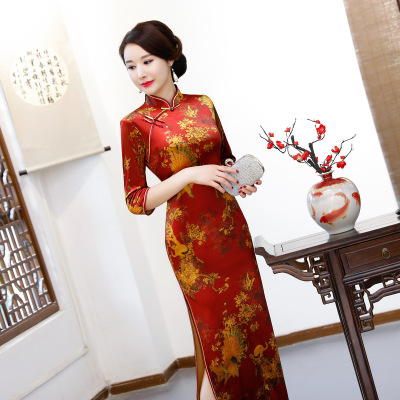 Chinese Dresses Qipao for women robe chinoise cheongsam Cashmere sleeve dress retro women cheongsam top