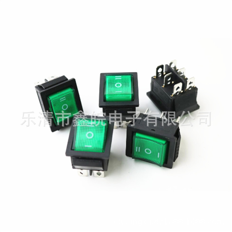 供应船型开关KCD4红盖绿盖六脚三挡带灯翘板开关 28*22MM电源开关