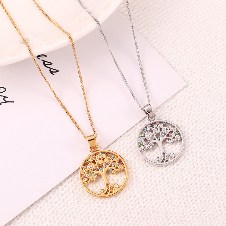 1 Piece Fashion Tree Alloy Polishing Hollow Out Inlay Crystal Women's Pendant Necklace display picture 4