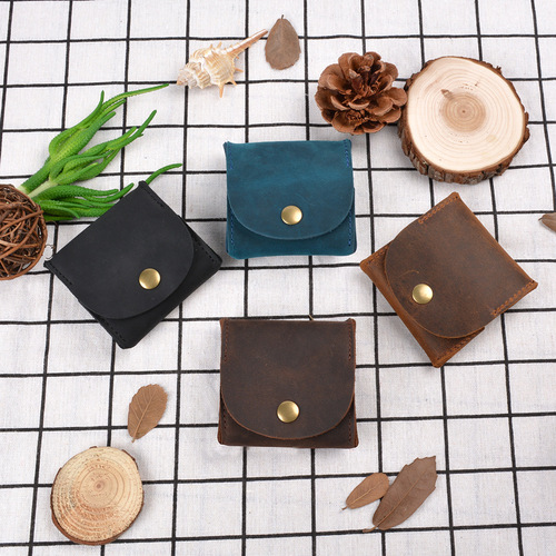 Genuine leather mini coin purse creative retro key bag coin bus loose wallet new style