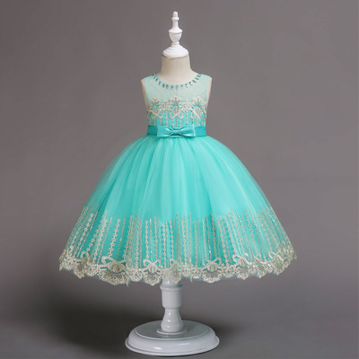 2020 summer new pattern girl princess Pompous skirt children Lace Dress Flower girl bow Wedding dress