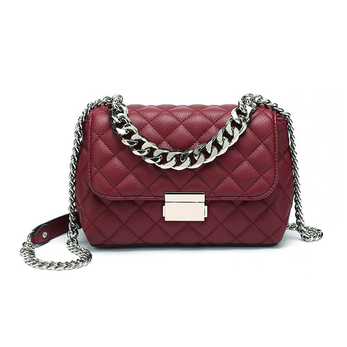 Diamond chain small square bag  new Korean style fashion lock women's bag versatile soft leather shoulder crossbody bag on behalf of