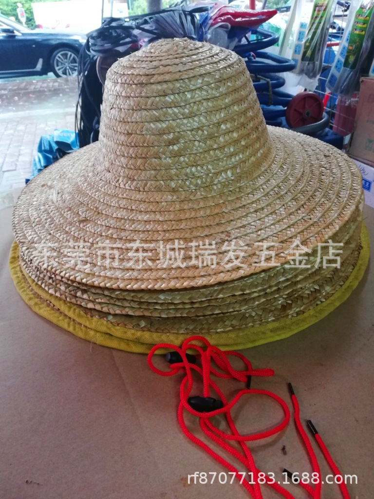 晒遮阳劳动帽子工地农民工人稻草麦杆编织绘画草帽棉帽