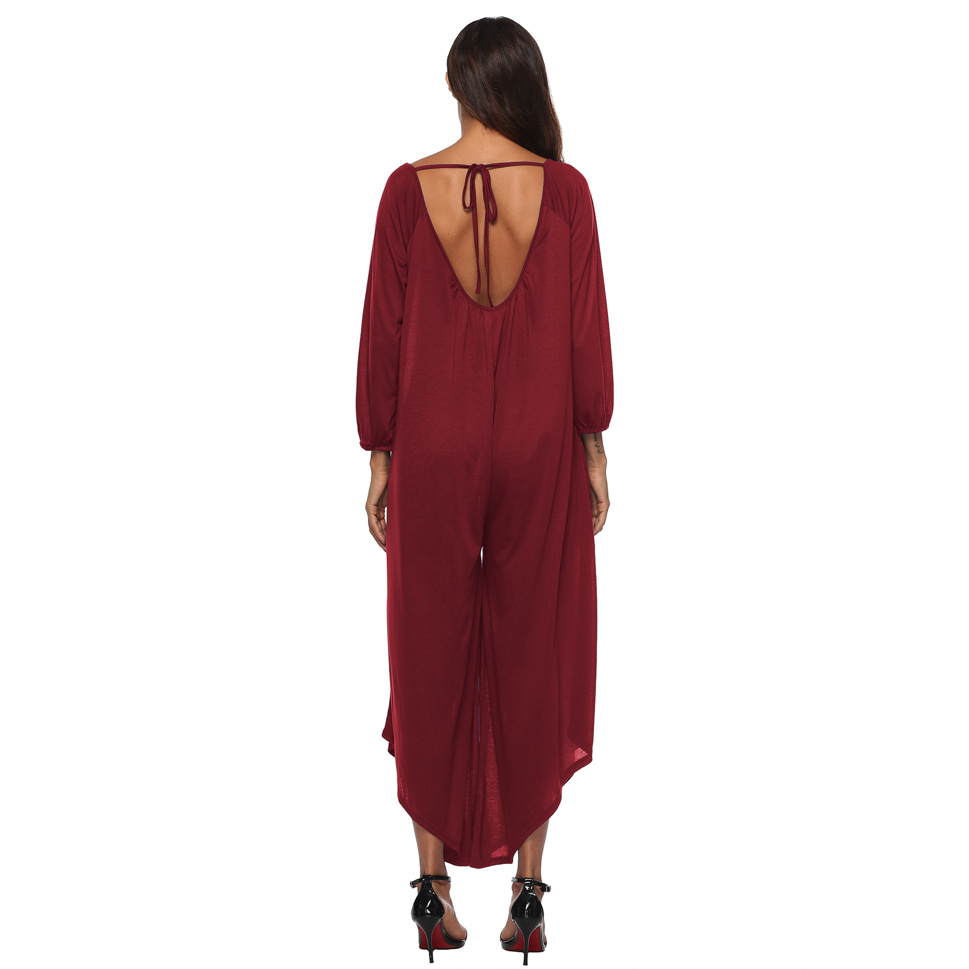 sexy open back irregular wide-leg jumpsuit  NSOY46083