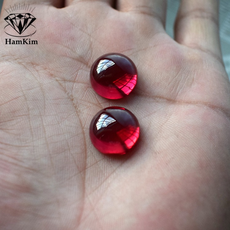 平底宝石红刚玉5#圆形平底素面光面包珠1.3mm-20mm合成红宝ruby5#|ms