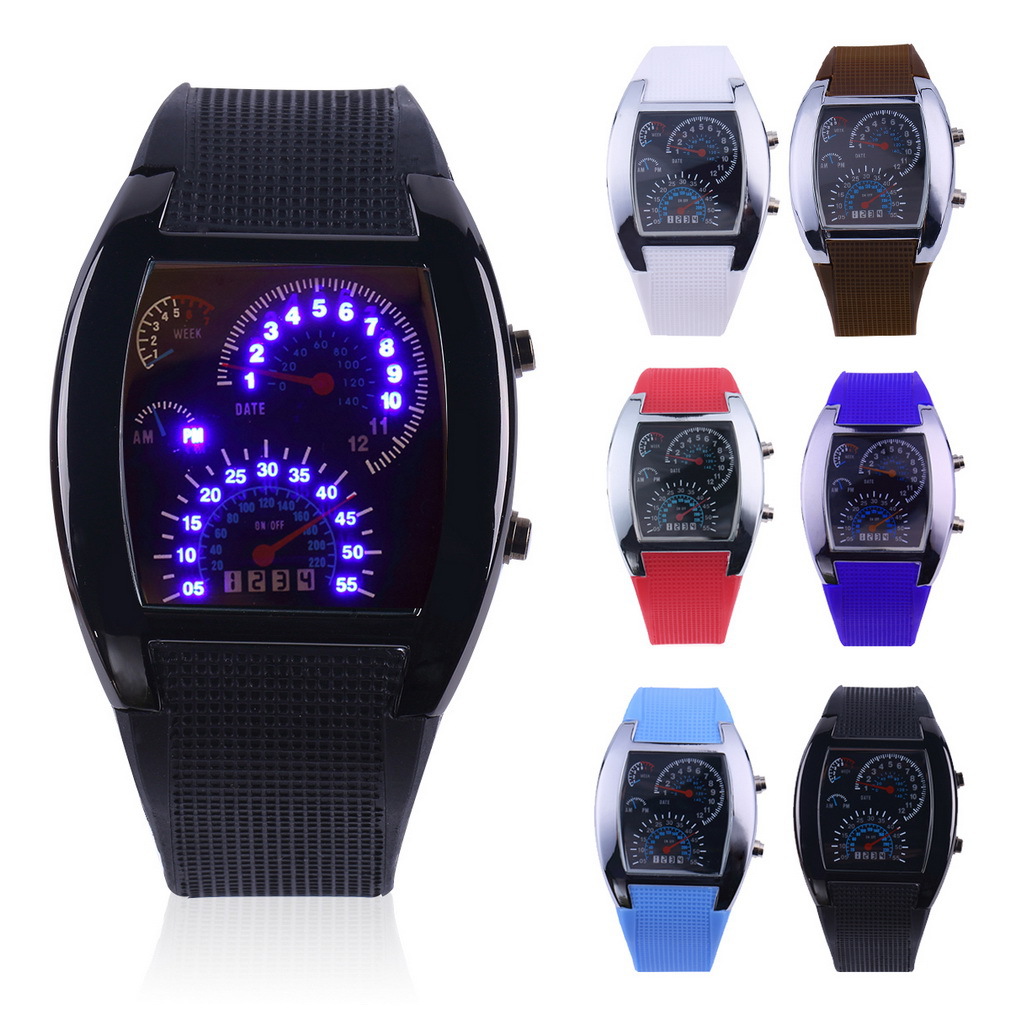 LED spor saat, yelpaze göstergesi tasarım erkek izle