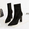 Pointed suede thick heel women's boots are thin， elastic and versatile thin boots