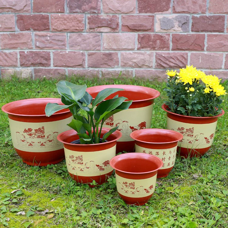 Оптовый пластиковый имитационный керамический цветочный горшок Круглый очень большой цветок и овощи Высококачественный утолщенный пластиковый цветочный горшок Зеленый цветочный горшок