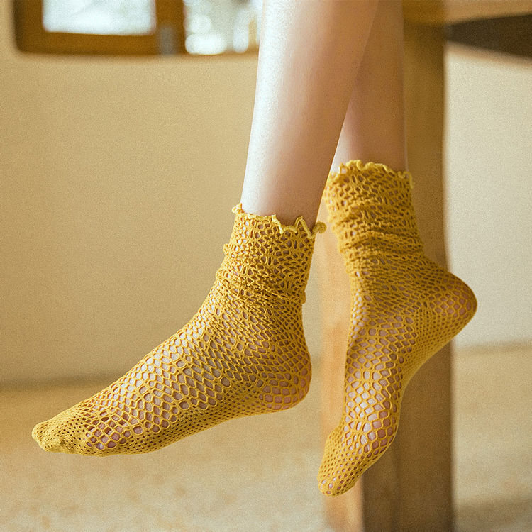 Korean-style Hollow-out Stacking Socks Women's Spring and Summer New Short Socks Silver Fishnet Socks Vintage Mesh Women's Socks Sexy Mid-length Socks