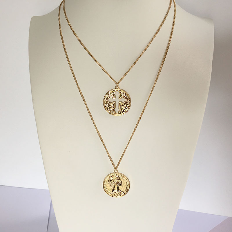 Fashion Retro Double Coin Roman Gold Coin Cross Necklace display picture 1