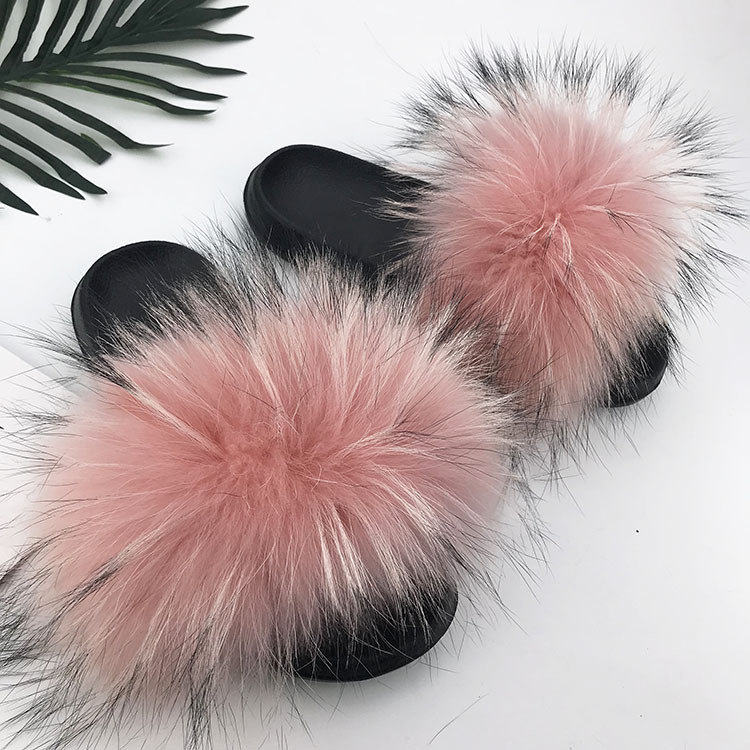 fluffy sandals pink