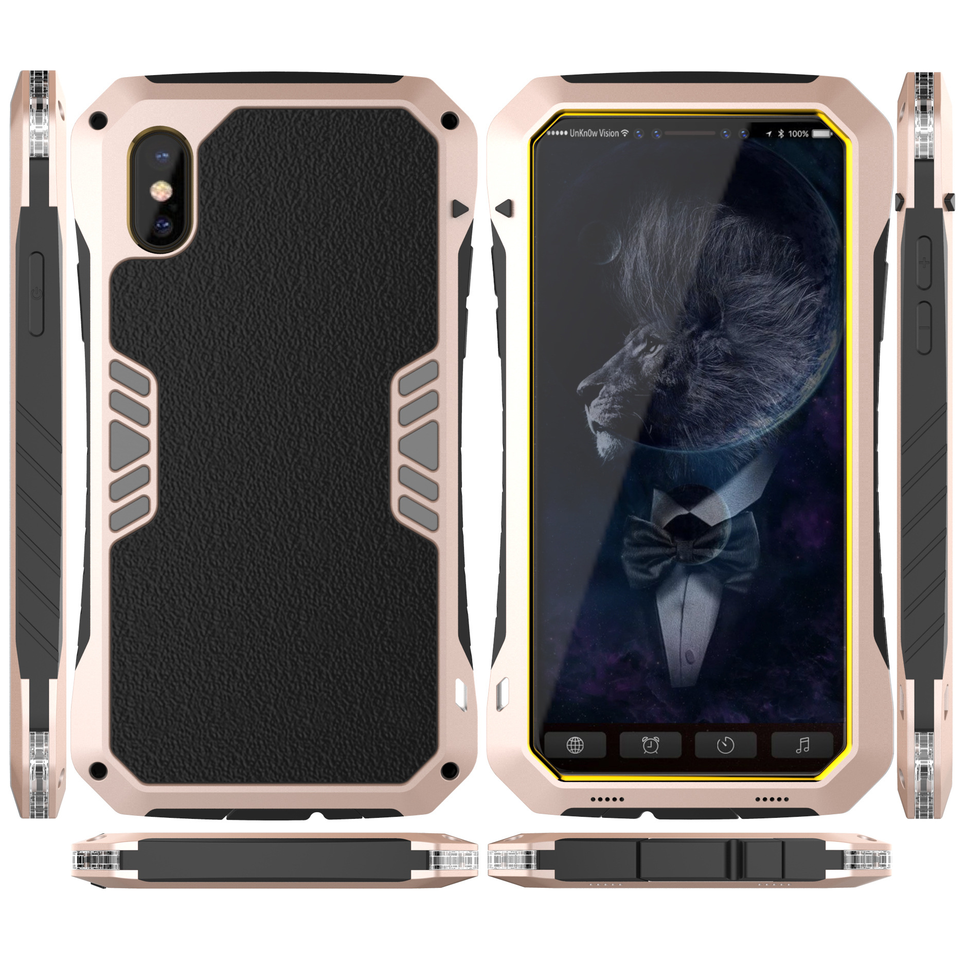 Luphie Armored Knight Bicolor Aluminum Metal Bumper + Shockproof Silicone Triple Protection Case Cover for Apple iPhone X