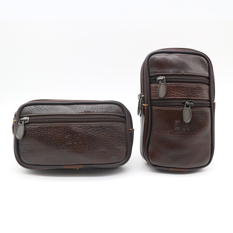 2020新款户外运动真皮手机包 头层牛皮斜挎零钱穿皮带手机腰包 男|ru