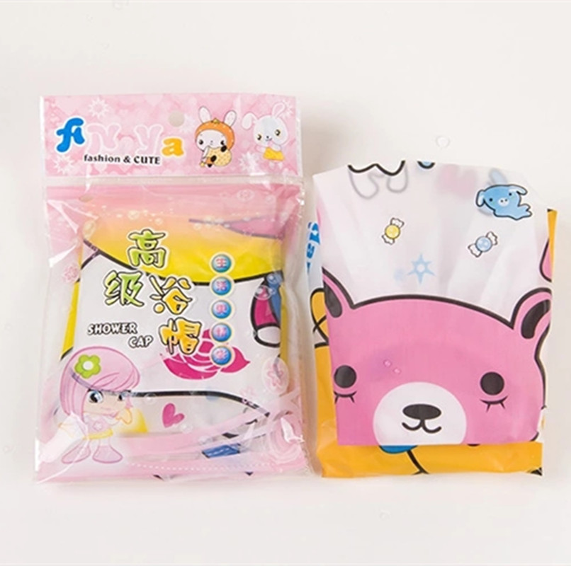 Lindo gorro de ducha de dibujos animados impermeable baño gorro de pelo de impresión gorro de champú respetuoso del medio ambiente cómodo cabello largo de las mujeres cubierta de cabello de secado