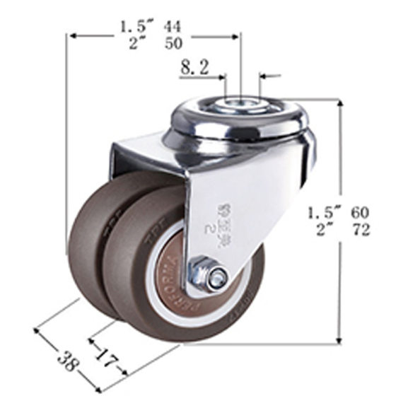 1.5 inch 2 inch hole top double row mute universal caster bearing double wheel double bearing brake wheel