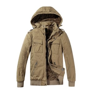 Autumn and winter men’s hooded plush cotton wash coat work jacket male