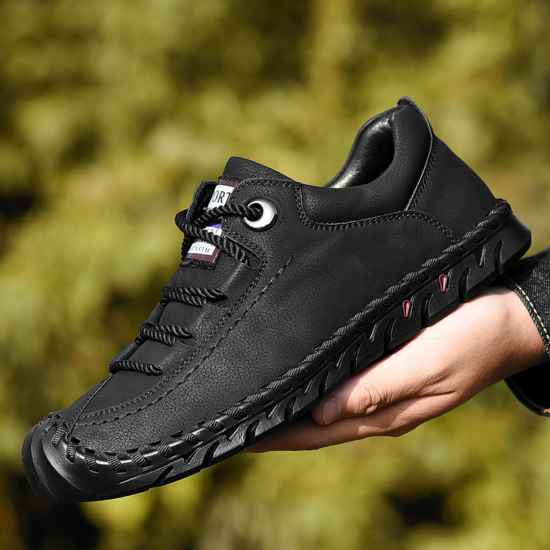 Hand Stitched Leather Shoes Light Fashion Mens Outdoor Casual Shoes Low