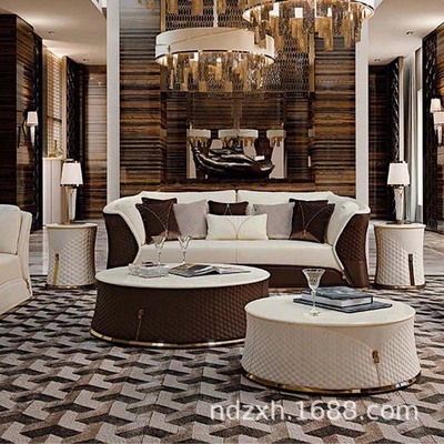 轻奢后现代客厅皮沙发别墅家具意式皮沙发组合高端奢华客厅整装