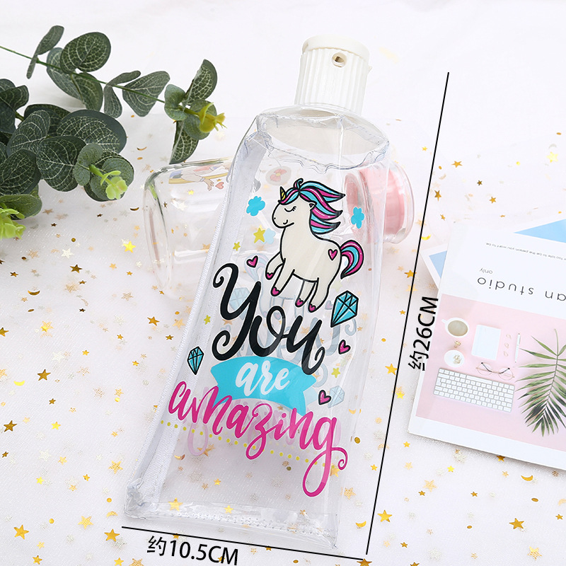 Unicorn transparente PVC pluma bolsa de dibujos animados creativo unicornio dentífrico papelería estudiante bolsa de almacenamiento estuchero desde detail image 6