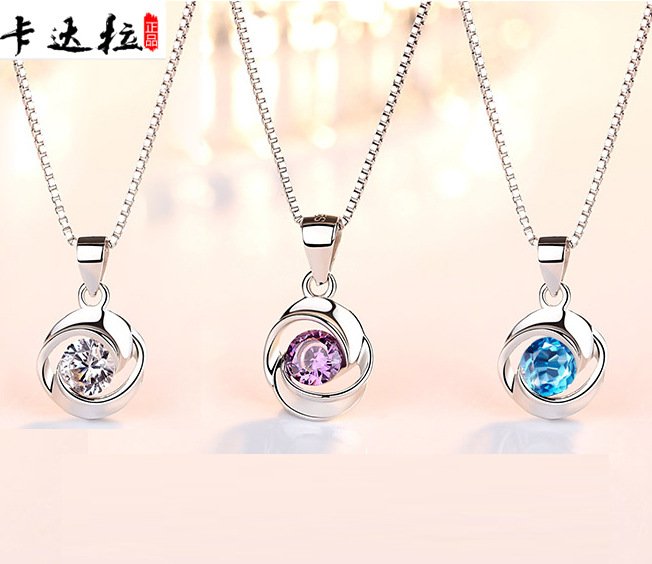 唯華壹見鍾情時尚旋轉愛 吊墜 百搭氣質鎖骨鏈項鏈925銀單鑽簡約