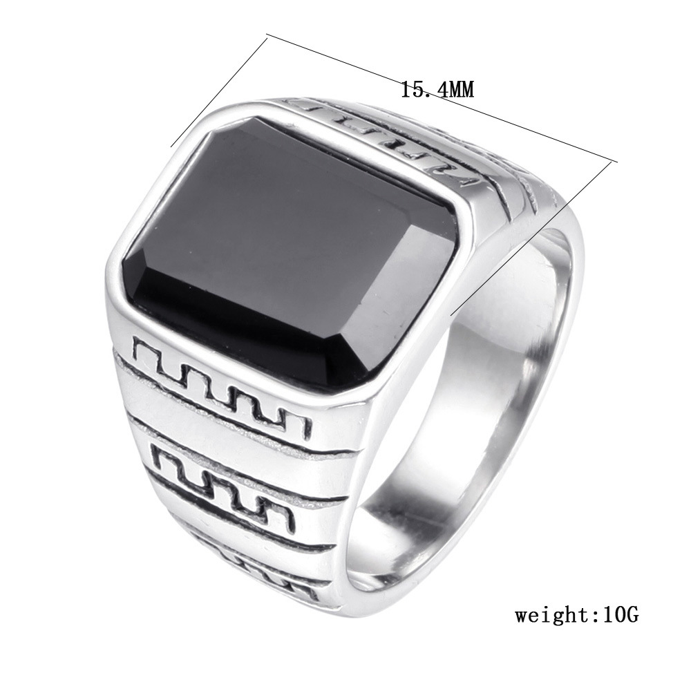 15g Weight Artificial Gemstones Inlay Material Hip-hop Rock Streetwear Geometric Stainless Steel Inlay Artificial Gemstones Men's Wide Band Ring
