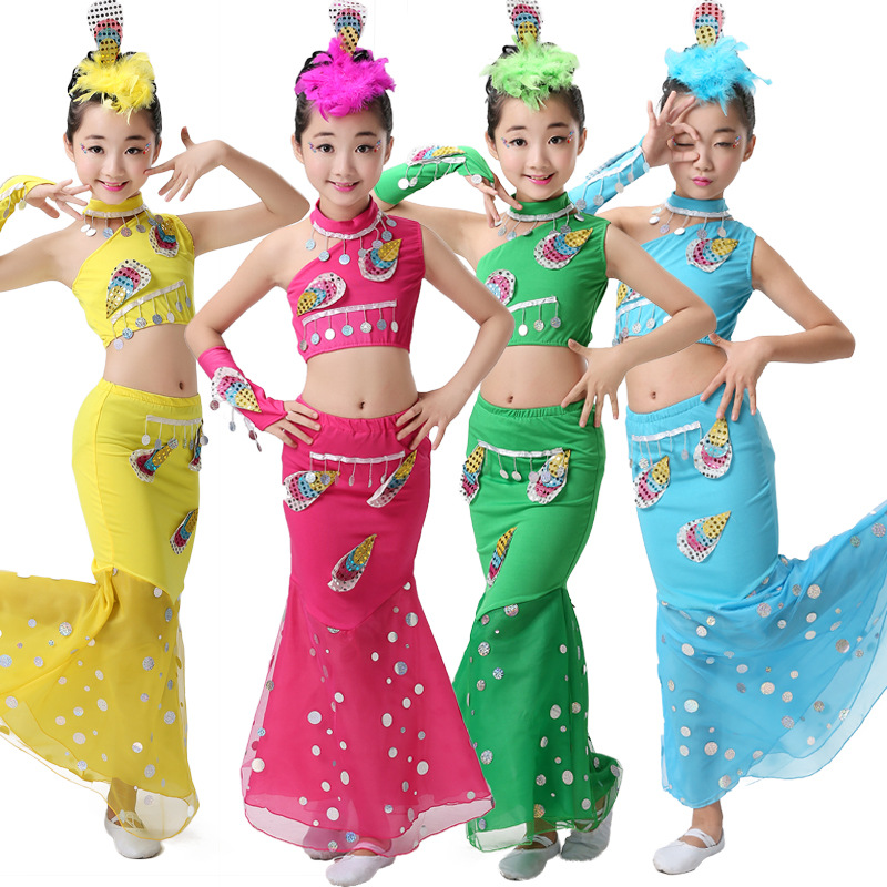 儿童傣族舞演出服少儿公主长裙女童民族舞蹈服幼儿孔雀舞表演服装