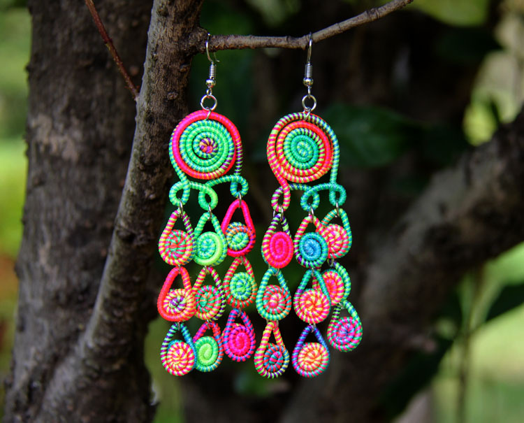 Ethnic woven genuine retro earrings from Yunnan province handmade