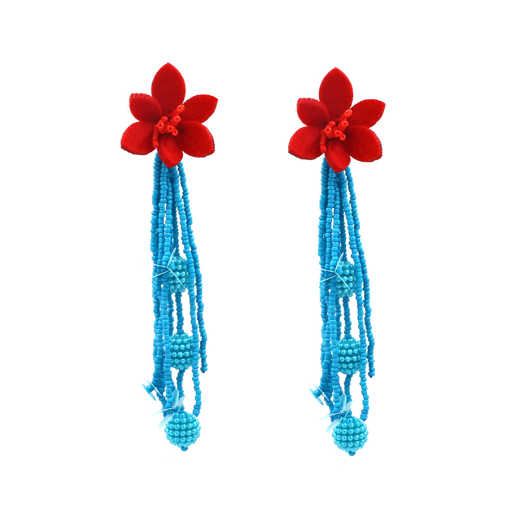 1 Pair Quantity 1 Pair IG Style Retro Flower Beaded Tassel Cloth Resin Drop Earrings