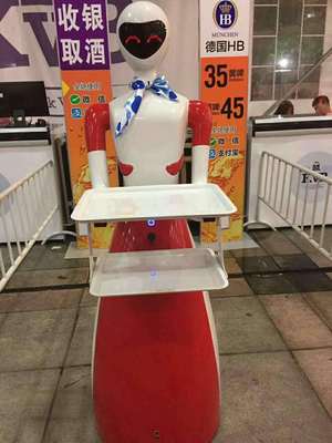 4S女神餐飲服務機器人磁軌導航自主避障迎賓傳菜員送餐機器人樣機