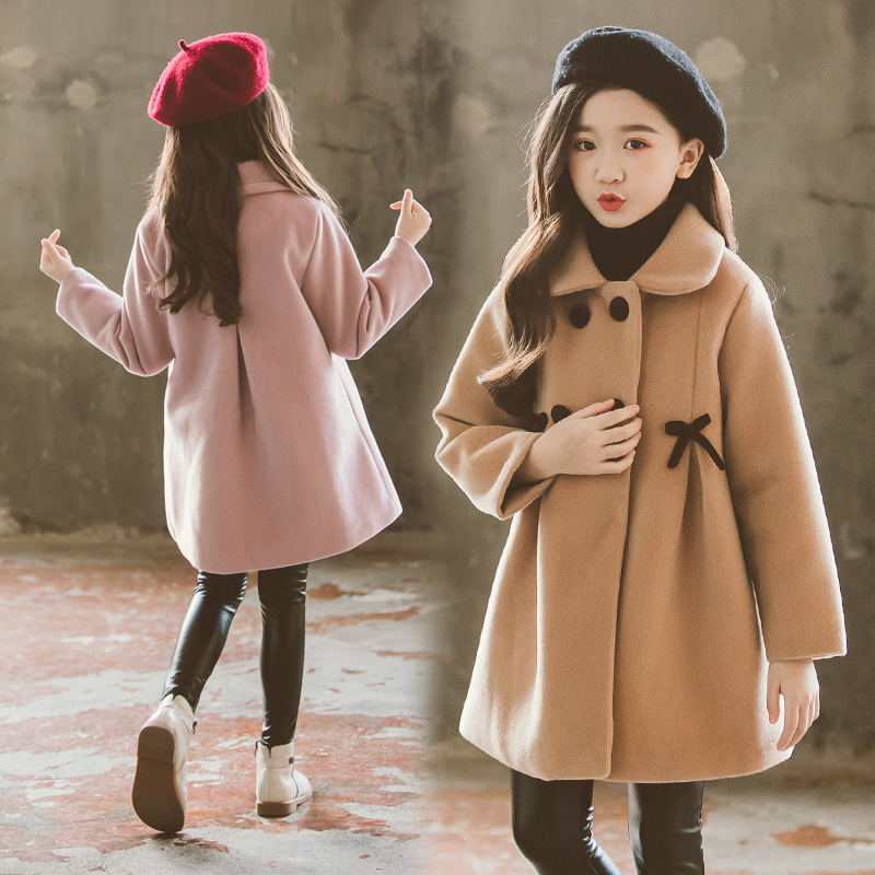 Abrigo de lana de doble cara para niños de otoño e invierno para niñas Estilo coreano estilo occidental engrosado abrigo de algodón acolchado de lana para niños