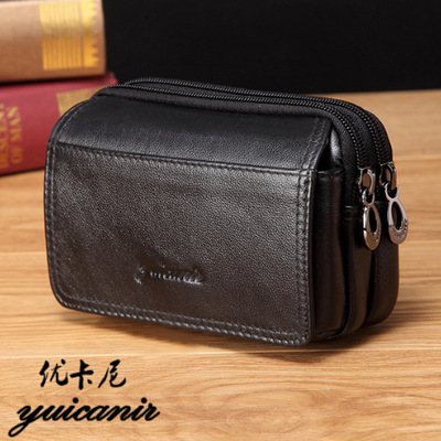 Carney genuine leather three layers Mobile phone bag Waist pack man Belt Document bag coin purse Cashier package Casual Bags