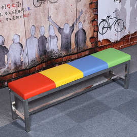 铁艺皮垫服装店鞋店换鞋凳 商场试衣间长条凳浴室软包换鞋凳