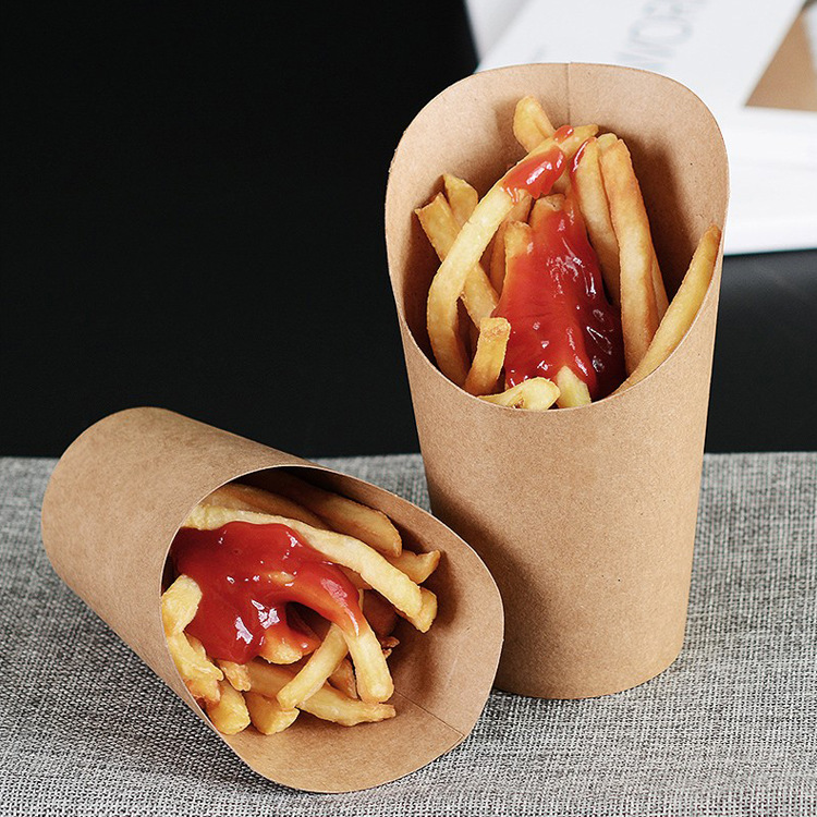 牛皮纸斜口薯条杯杯子炸鸡盒子冰淇淋纸杯鸡蛋包装一次性牛皮纸杯|ms