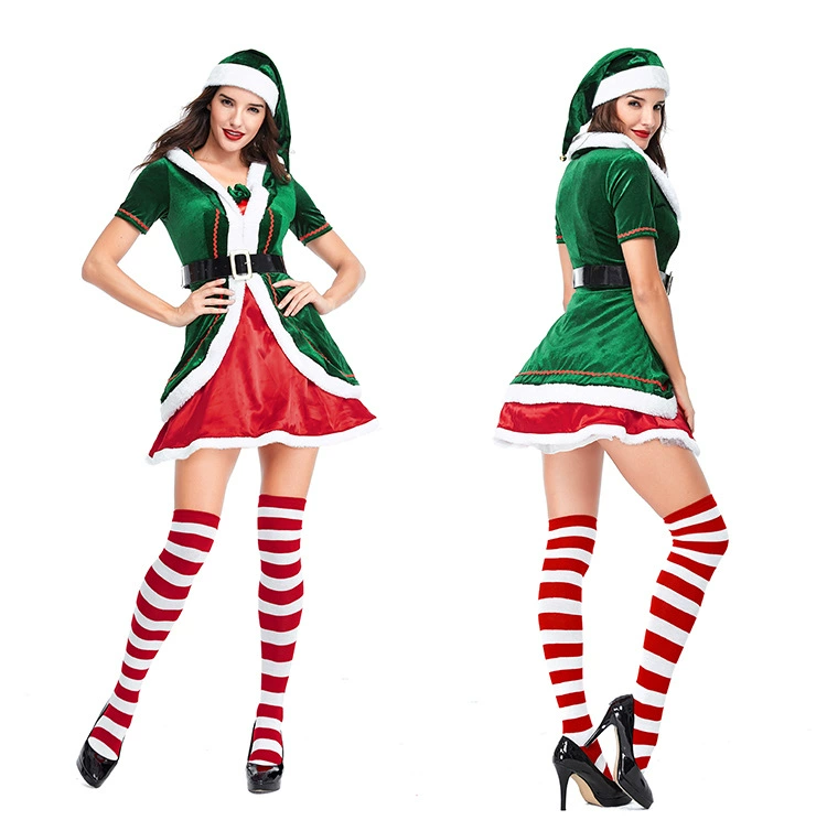 Cosplay&ware Ainclu Christmas Adult Womens Men Prestigious Santa Claus Helper Green Holiday Elf Cosplay Costume Sweet Dress Sets -Cosplayware Store 9459068090 1734513592.jpg