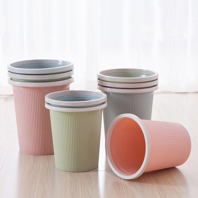 北欧风条纹圆形压圈垃圾桶 厨房客厅卫生间家用塑料无盖垃圾筒|ms