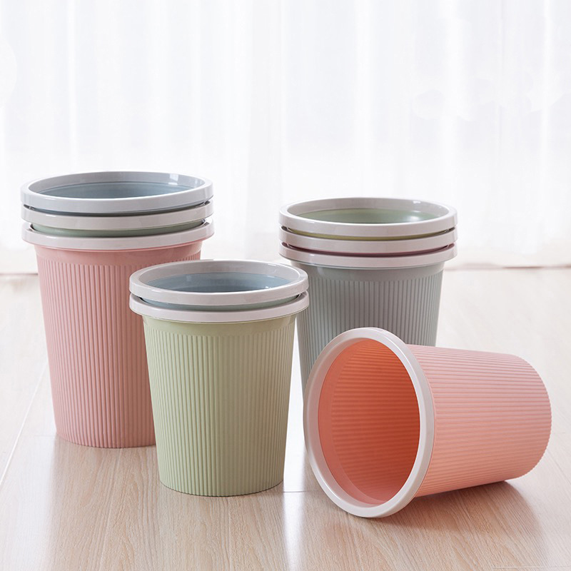 北欧风条纹圆形压圈垃圾桶 厨房客厅卫生间家用塑料无盖垃圾筒|ms