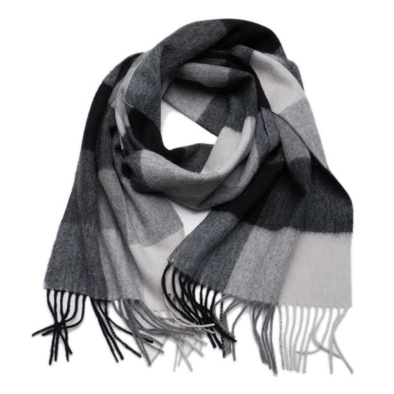New Autumn and Winter Men's Warm Pure Wool Plaid Scarf British Business Scarf Versatile and Simple Fashion_voghion.com